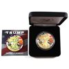 Image 1 : 2018 USA 1oz Coloured & Gilded Trump .999 Fine Silver Eagle Encapsulated in Smitty's Treasures Black