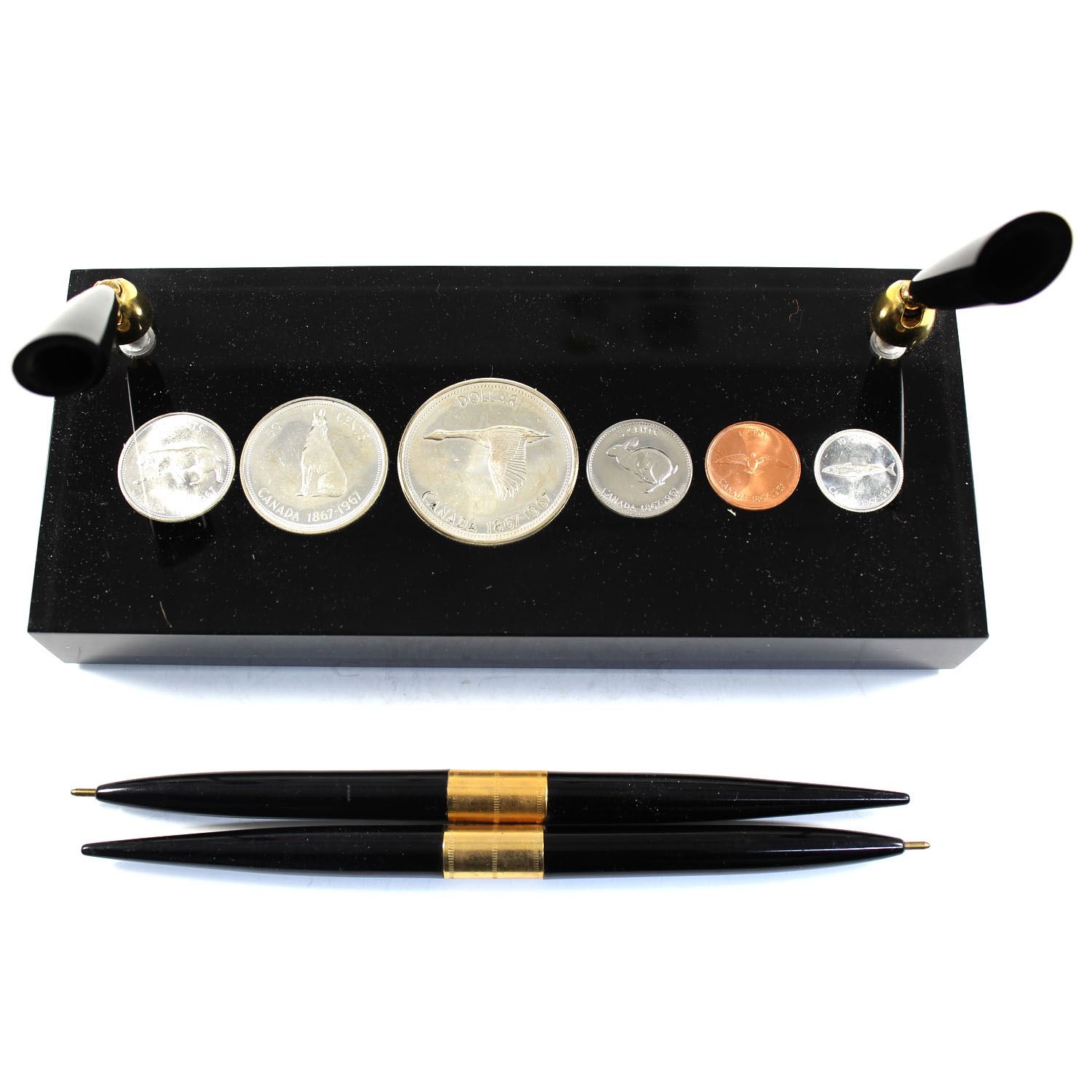 1967 Canada 6coin Year Set in Acrylic Slab with 2 Pen Holders