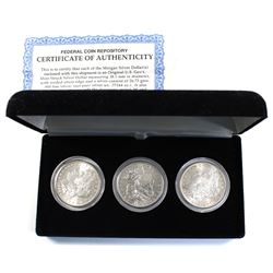 Federal Coin Repository 1880S, 1881S & 1882S USA Morgan Silver Dollar 3-coin Set in Black Display Ca