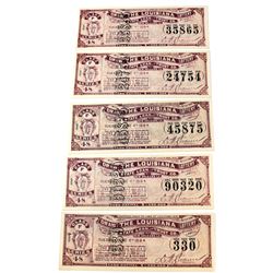 1894 Lottery Tickets issued by the Louisiana State Loan & Trust Co. New Orleans. 5pcs