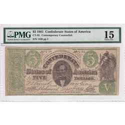 1861 Confederate State of America $5 CT-33 PMG Certified F-15. Contemporary Counterfeit