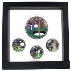 Scarce 2012-2014 Cook Islands $5 PGA Tour  Heritage - Sportsmanship - Respect  Golf Coloured Coin Se