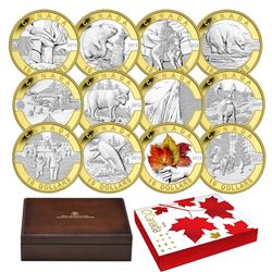 Scarce Version; 2013 $10 O Canada 12-coin Fine Silver Set with Selective Gold Plating in Deluxe Disp