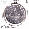 Image 1 : Error! 1950 Canada Silver $1 with a 45 Degree Rotated Die Brilliant Uncirculated.
