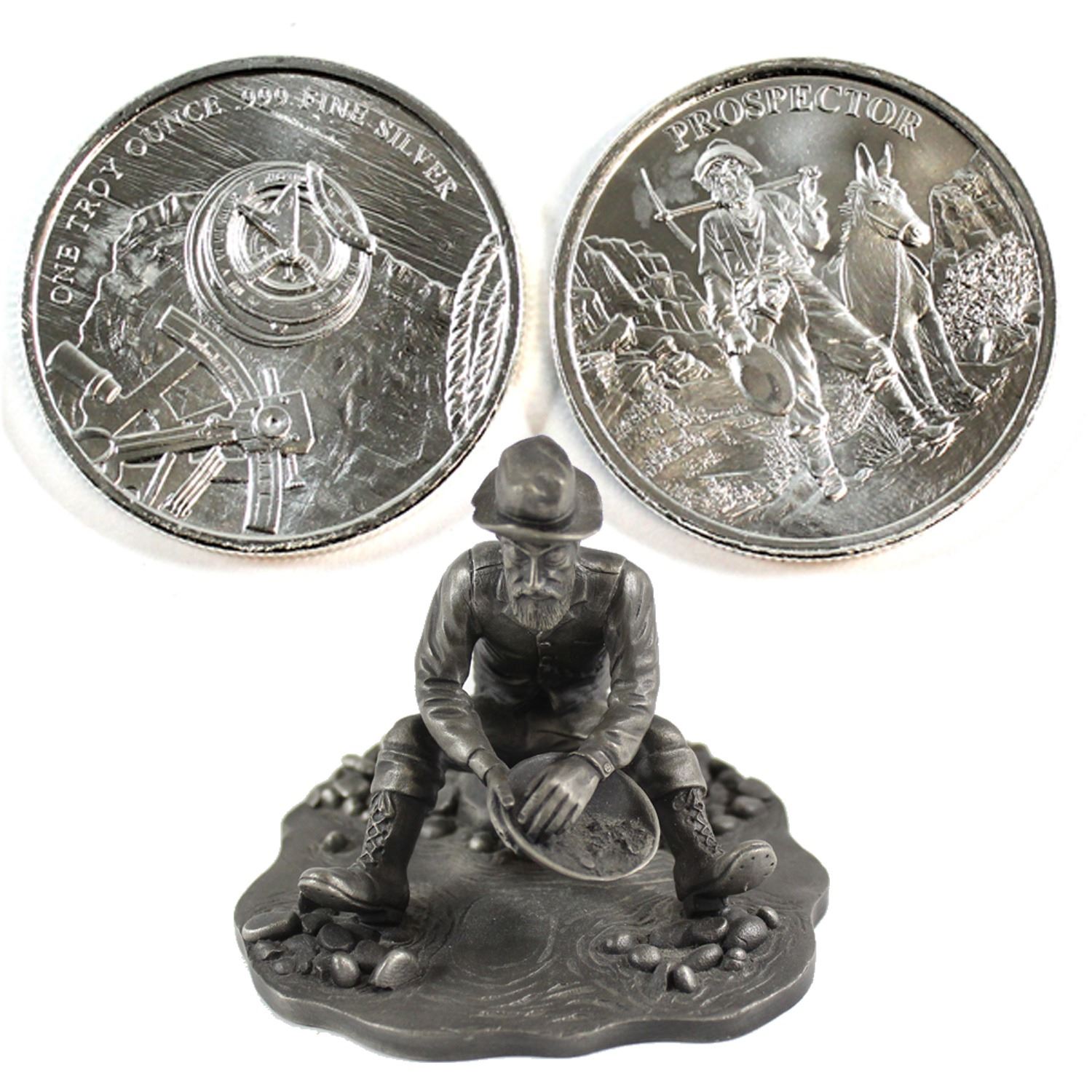 Vintage 1976 The Prospector Franklin Mint Pewter Figurine with 2x 1oz
