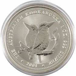 2001 Australia $5 1oz Kookaburra Fine Silver Coin in Capsule (lightly toned). TAX Exempt