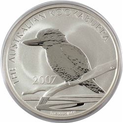 2007 Australia $5 1oz Kookaburra Fine Silver Coin in Capsule (lightly toned). TAX Exempt