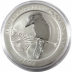 2008 Australia $5 1oz Kookaburra Fine Silver Coin in Capsule (light toning spot). TAX Exempt