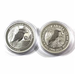 2014 Horse Privy & 2015 Goat Privy Australia $5 1oz Kookaburra Fine Silver Coins in Capsules. 2pcs (