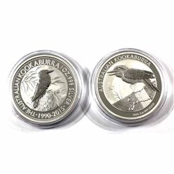 2015 & 2016 Australia $5 1oz Kookaburra Fine Silver Coins in Capsules. 2pcs (TAX Exempt)