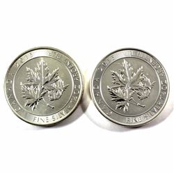 2015 Canada $8 Super Leaf 1.5oz .9999 Fine Silver Coins (toned on back of coins). 2pcs (TAX Exempt)