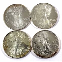 1993, 2x 1994 & 1995 USA 1oz .999 Fine Silver Eagles. 4pcs (TAX Exempt)