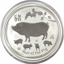 2019 Australia $2 Year of the Pig 2oz .9999 Fine Silver Coin (capsule scratched). TAX Exempt