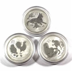 2016-2018 Australia 50-cent 1/2oz Fine Silver Lunar Coins - 2016 Year of the Monkey, 2017 Rooster & 