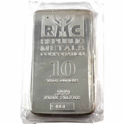 10oz Republic Metals Corporation .999 Fine Silver Bar in Sealed Plastic (lightly toned). TAX Exempt