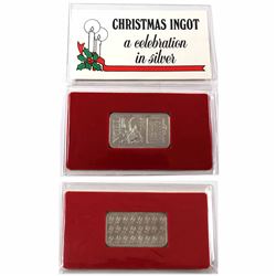 Rare Vintage 1985 Leach & Garner Noel 1oz .999 Fine Silver Christmas Ingot in Original Packaging wit