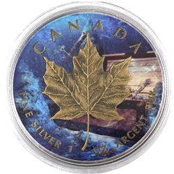 2014 Canada 1oz Underwater Treasure .9999 Fine Silver Coloured, Gilded & Antiqued Maple Leaf in Caps
