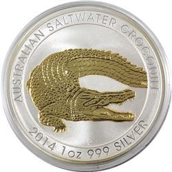2014 Australia 1oz .999 Fine Silver Gilded Saltwater Crocodile in Capsule (TAX Exempt)