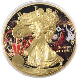 2015 USA 1oz Casino .999 Fine Silver Coloured & Gilded Eagle in Capsule (TAX Exempt)