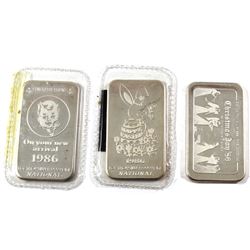 Vintage 1986 National 1oz .999 Fine Silver Bars - Christmas Joy, Happy Easter & Congratulations On Y