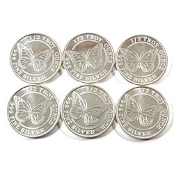 Monarch Precious Metals 1/2oz .999 Fine Silver Butterfly Rounds. 6pcs (TAX Exempt)