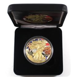 2018 USA 1oz Coloured & Gilded .999 Fine Silver Trump Eagle in Smitty's Treasures Black Display Box 