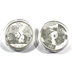 2008 & 2013 China 1oz Panda Fine Silver Coins (Tax Exempt) 2pcs