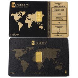 1 Gram Karatbars .9999 Fine Gold Bars in Different Designed Holders. 2pcs (TAX Exempt)