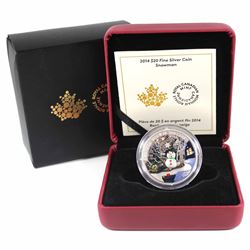 2014 Canada $20 Venetian Glass Snowman Fine Silver Coin (outer sleeve is bent). TAX Exempt