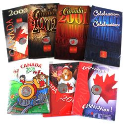 2000-2006 Canada 25-cent Coloured Canada Day Proof Like Coins in Folders. All plastic sealed except 
