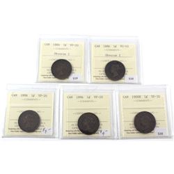 1884-1900 Canada 1-cent ICCS Certified - 1884 Obverse 2 VF-20, 1886 Obverse 2 VG-10, 2x 1896 VF-20 &