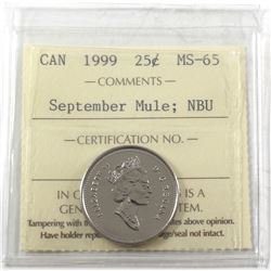 1999 Canada 25-cent September Mule ICCS Certified MS-65 Numismatic BU