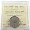 Image 1 : 1999 Canada 25-cent September Mule ICCS Certified MS-65 Numismatic BU