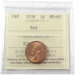 1938 Canada 1-cent ICCS Certified MS-65 Red