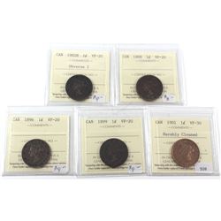 1882-1901 Canada 1-cent ICCS Certified - 1882H Obverse 2 VF-20, 1888 VF-20, 1896 VF-20, 1899 VF-20 &