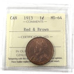 1913 Canada 1-cent ICCS Certified MS-64 Red and Brown