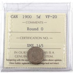 1900 Canada 5-cent Round 0 ICCS Certified VF-20