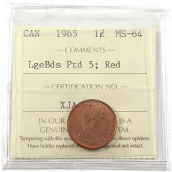 1965 Canada 1-cent Large Beads Pointed 5 ICCS Certified MS-64 Red