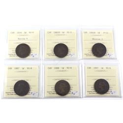 1859-1897 Canada 1-cent ICCS Certified - 1859 Narrow 9 VG-8, 1881H VG-8, 1882H Obverse 2 F-12, 1887 