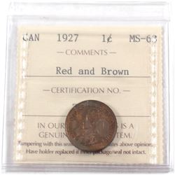 1927 Canada 1-cent ICCS Certified MS-63 Red and Brown