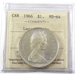 1966 Canada Silver $1 Large Beads ICCS Certified MS-64