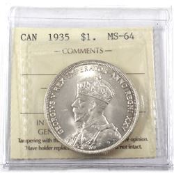 1935 Canada Silver $1 ICCS Certified MS-64