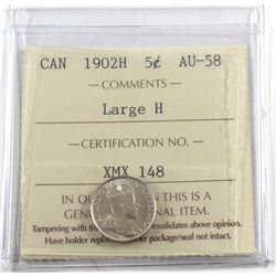 1902H Canada 5-cent Large H ICCS Certified AU-58