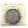 Image 1 : 1947 Canada Silver $1 Pointed 7, Dot ICCS Certified VF-30