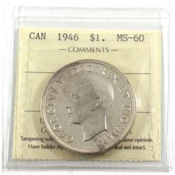 1946 Canada Silver $1 ICCS Certified MS-60