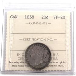 1858 Canada 20-cent ICCS Certified VF-20