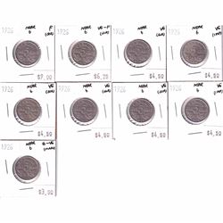 Group Lot of 1926 Canada 5-cent Near 6 - G-VG, 6x VG, VG-F & Fine. Coins contain various impairments