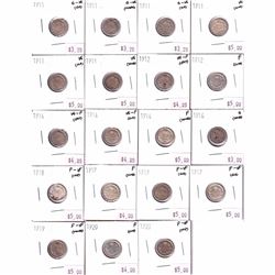 Group Lot of 1911-1920 Canada 5-cent in Good to F-VF Condition - 6x 1911, 2x 1912, 3x 1914, 1916, 19