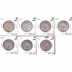 1941-1947 Canada 50-cent in EF Condition (scratched or cleaned). 7pcs