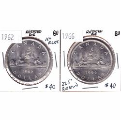 1962 & 1966 Canada Silver $1 with Rotated Dies Brilliant Uncirculated. 1962 has a 15 degree rotation